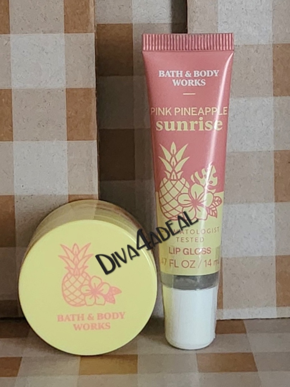 Bath & Body Works PINK PINEAPPLE SUNRISE Lip Gloss & Mask 2PC Bundle